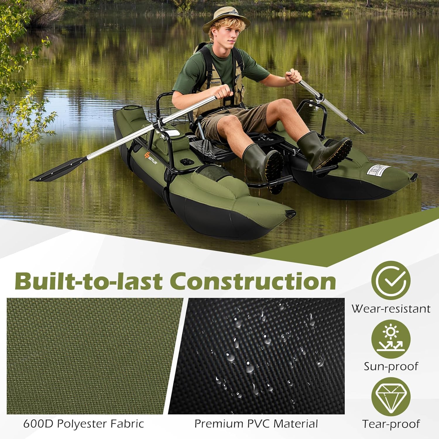 Adult Inflatable Belly Boat wi - Fishing Boat Paddle recension och pris